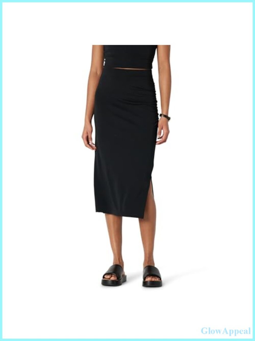 Slim-Fit Ruched Matte Jersey Midi Skirt with Side Slit